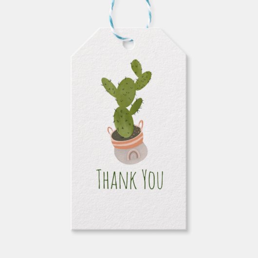サボテン植物虹のバスケット手描き ギフトタグ (正面)