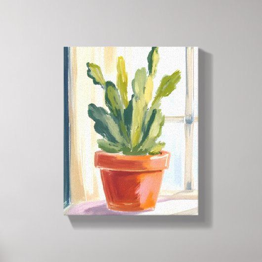 サボテン植物 | グリーンボタニカル水彩画 キャンバスプリント (正面)