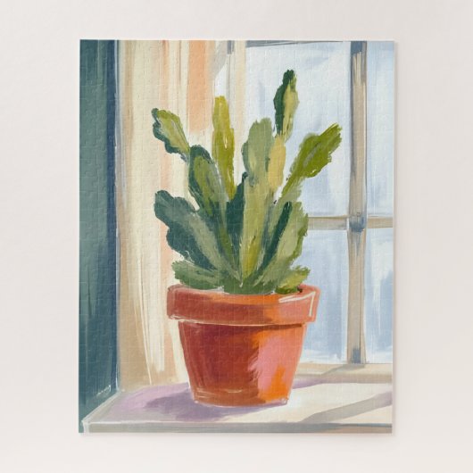 サボテン植物 | グリーンボタニカル水彩画 ジグソーパズル (縦)