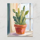 サボテン植物 | グリーンボタニカル水彩画 ポストカード (正面)