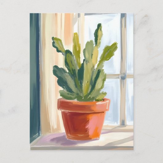 サボテン植物 | グリーンボタニカル水彩画 ポストカード (正面)