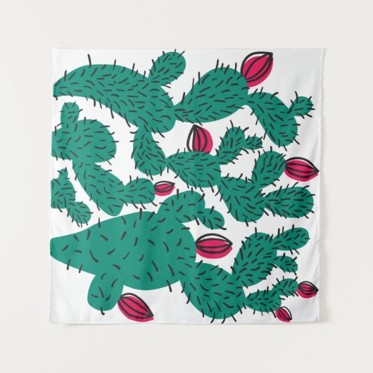 サボテン植物、ヴィンテージグリーンシームレスパターン。 タペストリー (正面(横))