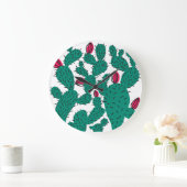 サボテン植物、ヴィンテージグリーンシームレスパターン。 ラージ壁時計 (ホーム)