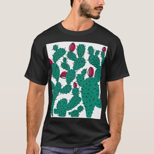 サボテン植物、ヴィンテージグリーンシームレスパターン。 Tシャツ (正面)
