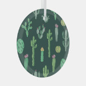 サボテン植物：ヴィンテージシームレスな背景 ガラスオーナメント (正面右)