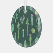 サボテン植物：ヴィンテージシームレスな背景 ガラスオーナメント (正面左)