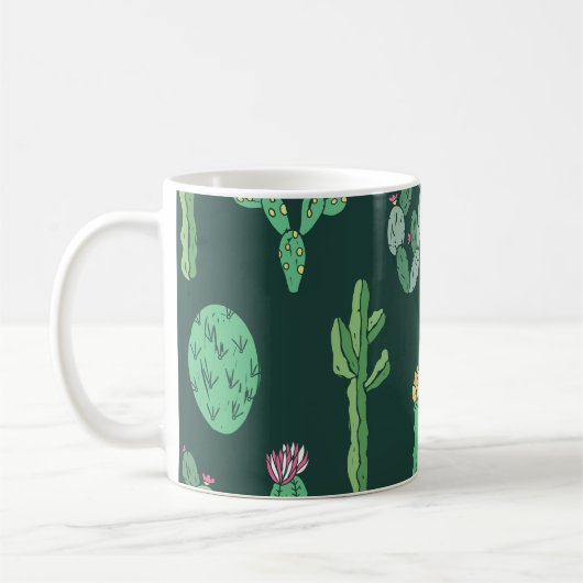 サボテン植物:ヴィンテージシームレスな背景 コーヒーマグカップ (左)