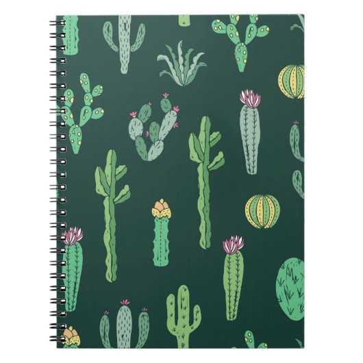 サボテン植物：ヴィンテージシームレスな背景 ノートブック (正面)