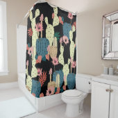 サボテン植物：ヴィンテージ植物模様 シャワーカーテン (インサイチュ)