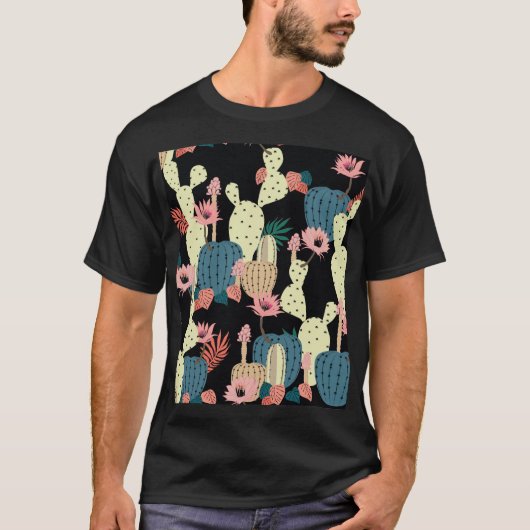 サボテン植物:ヴィンテージ植物模様 Tシャツ (正面)