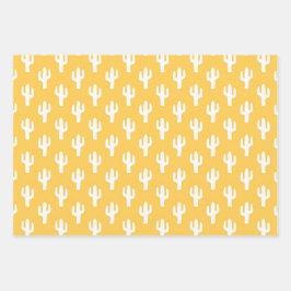 サボテン模様イエローオレンジブルーデザートサウスウェスト ラッピングペーパーシート