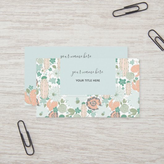 サボテン模様コーラルミントグリーン 名刺 (正面/裏面インサイチュ)