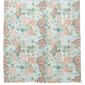 サボテン模様サンゴ シャワーカーテン (正面)