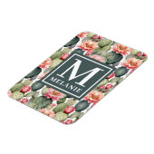 サボテン模様ピンクの花モノグラムフレキシブル マグネット (左側)