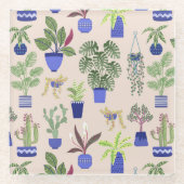 サボテン模様ピンク ガラスコースター (正面)