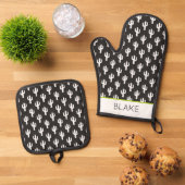 サボテン模様ブラック名デザートサウスウェストおもしろい 鍋つかみ&鍋敷きセット (トップダウン)