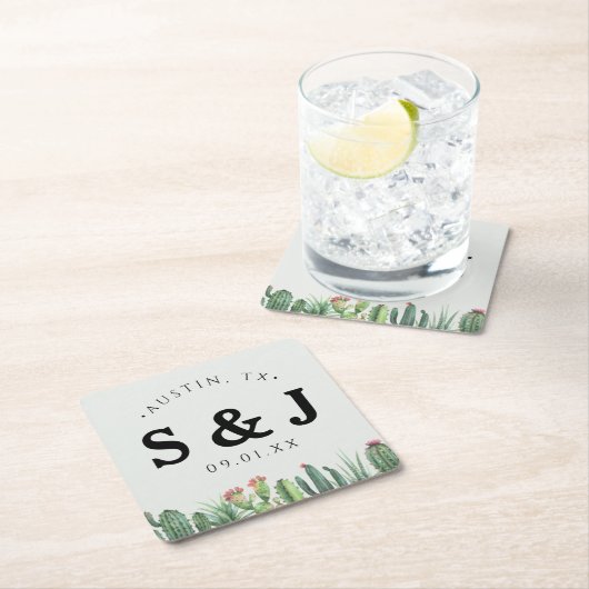 サボテン水彩セージ園デザートグリーン結婚ズ スクエアペーパーコースター (インサイチュ)
