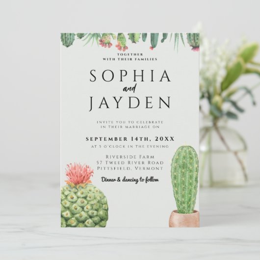 サボテン水彩セージ園デザートグリーン結婚ズ 招待状 (スタンド正面)