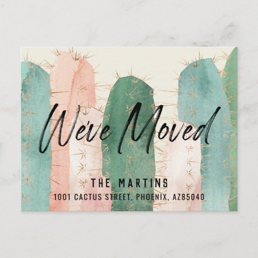 サボテン水彩ピンクの動きのお知らせ 案内ポストカード (正面)