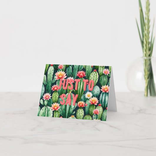 サボテン水彩折り畳みサンキューカード サンキューカード (正面)