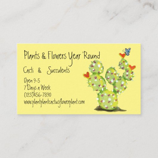 サボテン水彩赤いハート花黄砂漠 名刺 (裏面)