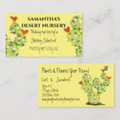 サボテン水彩赤いハート花黄砂漠 名刺 (正面/裏面)