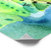 サボテン水彩：フローラ夏オーナメント。 ポスター (角)