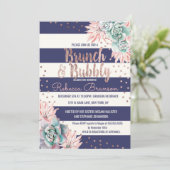 サボテン海軍ストライプのばら色の金ゴールドのブランチおよび快活 招待状 (スタンド正面)