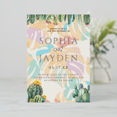 サボテン熱帯パームツリーデザートボホ結婚ズ 箔招待状 (立ち正面)