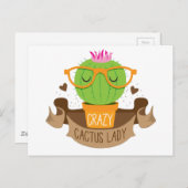 サボテン熱狂するの女性旗 ポストカード (正面/裏面)