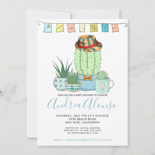 サボテン男の赤ちゃん | ベビーシャワー招待状 招待状 (正面)