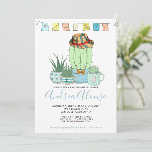 サボテン男の赤ちゃん | ベビーシャワー招待状 招待状 (スタンド正面)