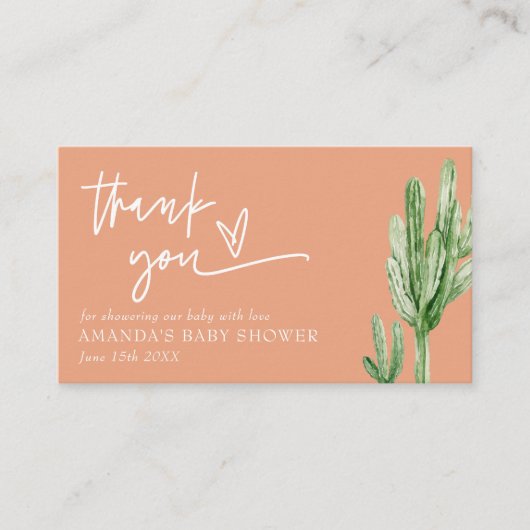 サボテン男女兼用砂漠こんにちは赤ちゃんシャワー エンクロージャーカード (正面)