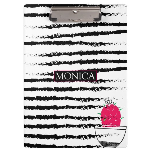 サボテン白黒パタストライプのーン クリップボード (正面)