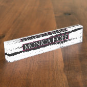 サボテン白黒パタストライプのーン デスクネームプレート (側面)