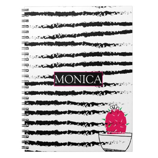 サボテン白黒パターン ノートブック (正面)