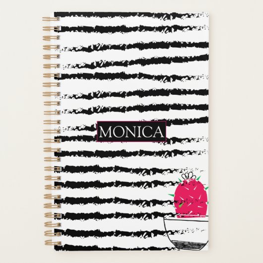 サボテン白黒模様モノグラム プランナー手帳 (正面)