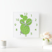 サボテン白 スクエア壁時計 (ホーム)