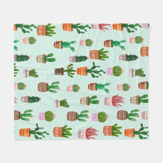 サボテン砂漠の水色 フリースブランケット (正面(横))