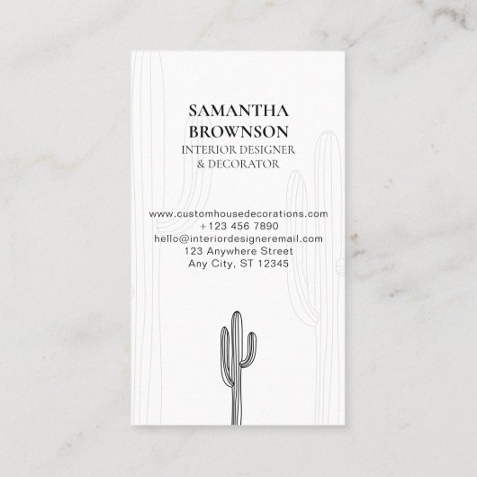 サボテン砂漠の花抽象芸術垂直サボテン 名刺 (裏面)