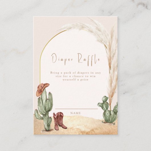 サボテン砂漠カウボーイおむつラッフルベビーシャワー エンクロージャーカード (正面)