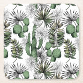 サボテン砂漠パターン スクエアペーパーコースター (正面)