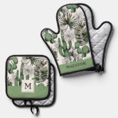 サボテン砂漠パターン 鍋つかみ&鍋敷きセット (正面/裏面)