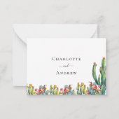 サボテン砂漠花模様結婚の対応RSVP ノートカード (裏面)