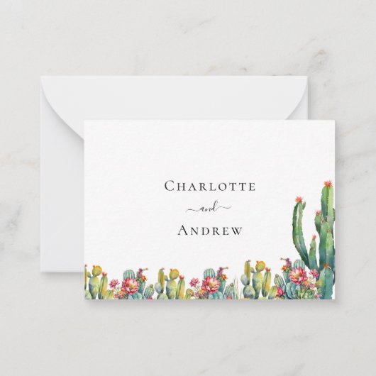 サボテン砂漠花模様結婚の対応RSVP ノートカード (裏面)