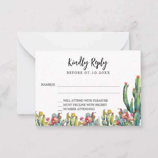 サボテン砂漠花模様結婚の対応RSVP ノートカード (正面)