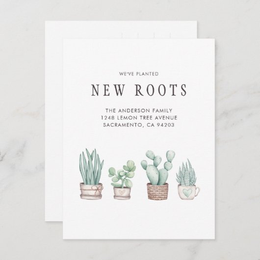 サボテン私たちは新しい根を動かす植え付けた 案内ポストカード (正面/裏面)