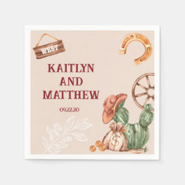 サボテン素朴ブラウン結婚ウェスタン スタンダードカクテルナプキン