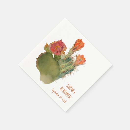 サボテン結婚の花の植物水彩フローラ スタンダードカクテルナプキン (角)