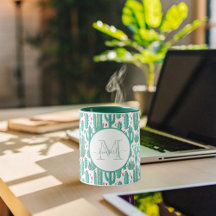 サボテン緑お洒落白モノグラムの